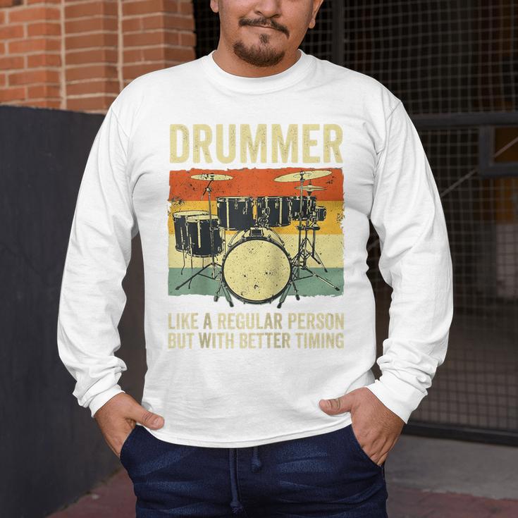 Drummer Better Timing Retro Vintage Sunset Drum Kit Graphic Raglan Baseball Tee Men's Long Sleeve T-Shirt Drummer Better Timing Retro Vintage Sunset Drum Kit Graphic Raglan Baseball Tee Men's Long Sleeve T-Shirt