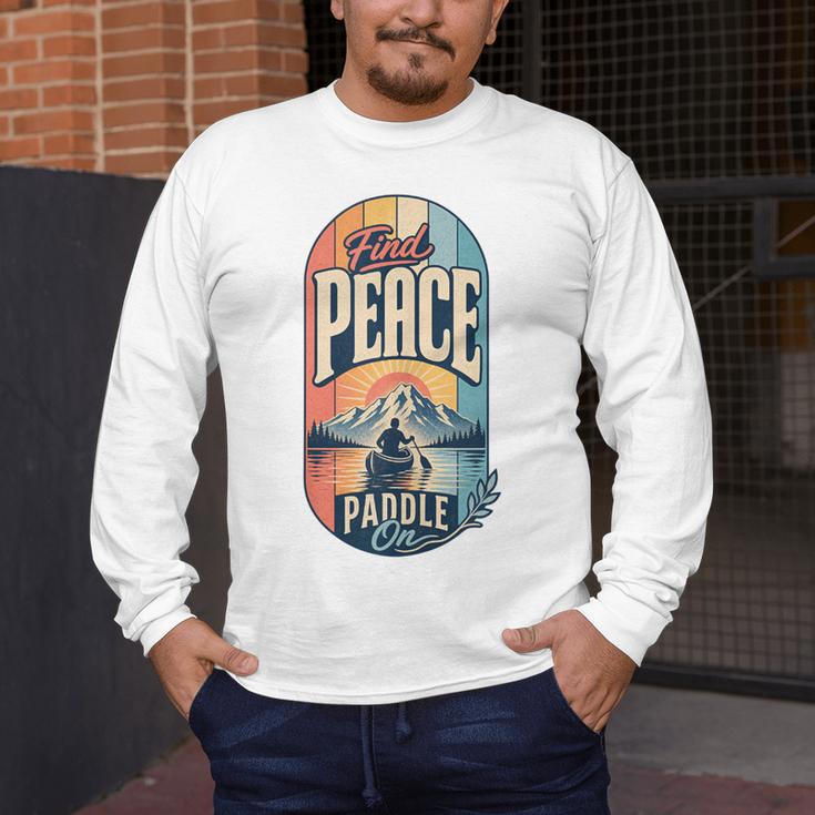 Find Peace Paddle On Canoe Mountain Sunset Men's Long Sleeve T-Shirt
