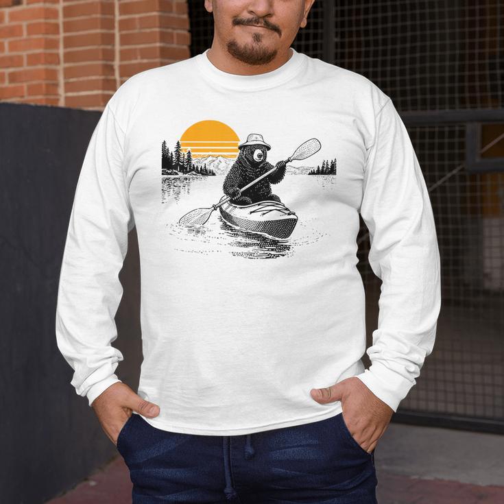 Kayaking Bear Retro Sunset Paddling Canoe Outdoor Adventure Men's Long Sleeve T-Shirt