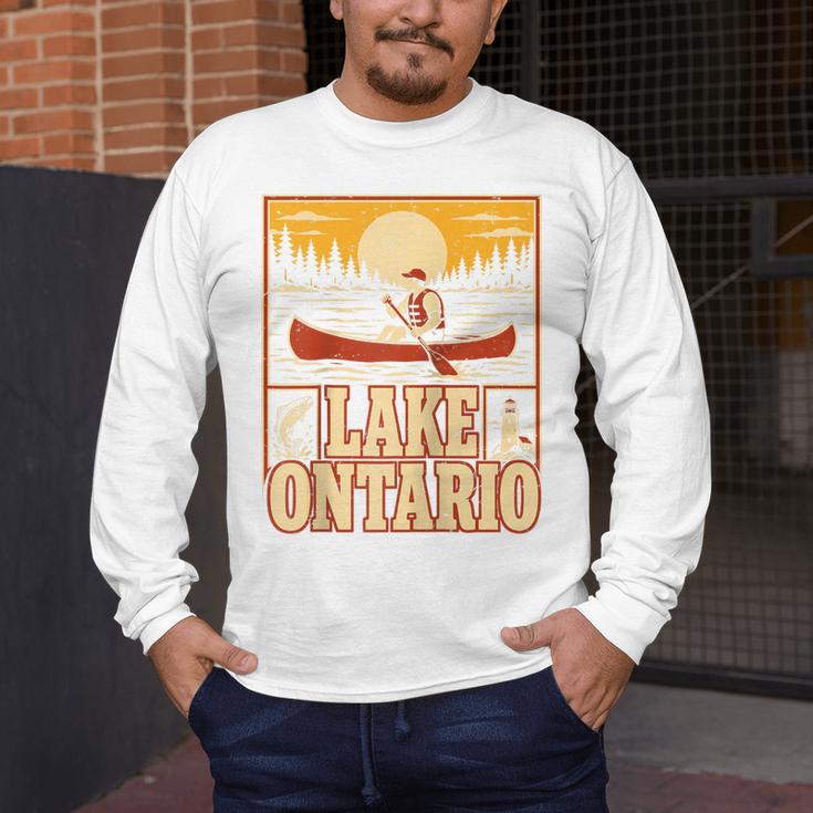 Lake Ontario Canoe Fishing Light House Sunset Retro Raglan Baseball Tee Men's Long Sleeve T-Shirt Lake Ontario Canoe Fishing Light House Sunset Retro Raglan Baseball Tee Men's Long Sleeve T-Shirt
