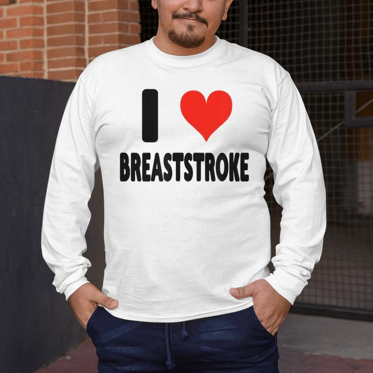 I Love Breaststroke Heart Swim Swimmer Pool Swimming Men's Long Sleeve T-Shirt I Love Breaststroke Heart Swim Swimmer Pool Swimming Men's Long Sleeve T-Shirt