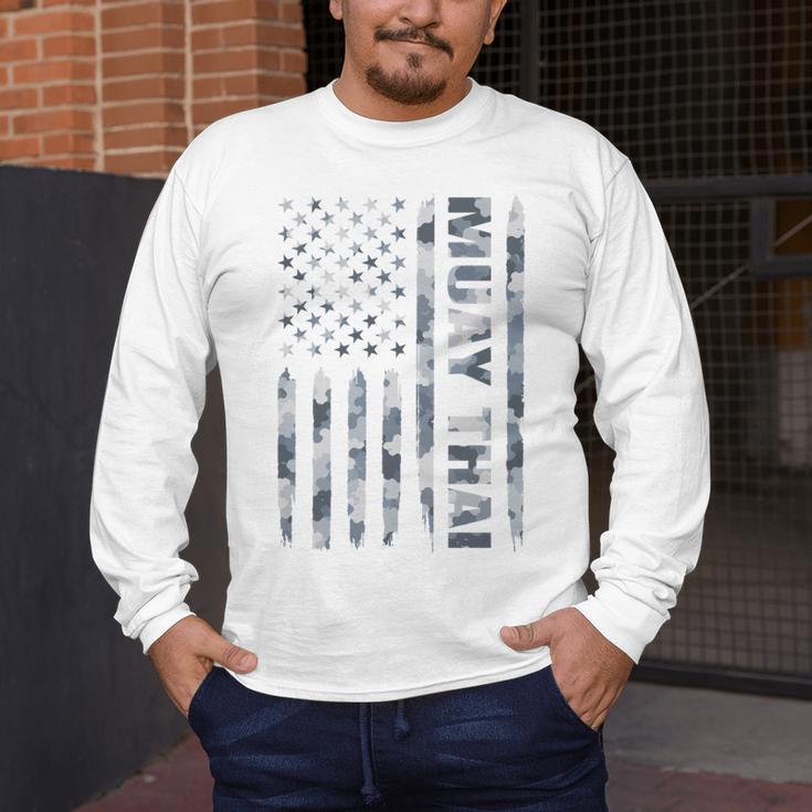 Muay Thai American Flag Camo Military Patriotic Men's Long Sleeve T-Shirt