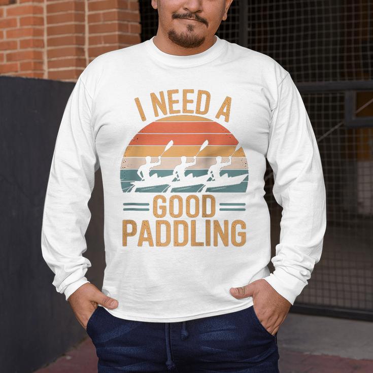 I Need A Good Paddling Retro Sunset Canoe Raglan Baseball Tee Men's Long Sleeve T-Shirt