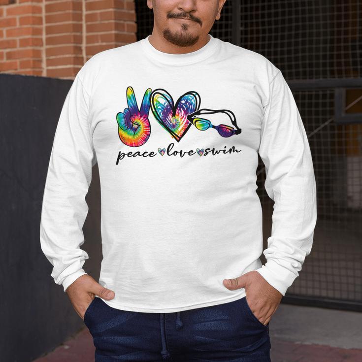 Peace Love Swim Tie Dye Swimmer Swimming Summer Trip Men's Long Sleeve T-Shirt