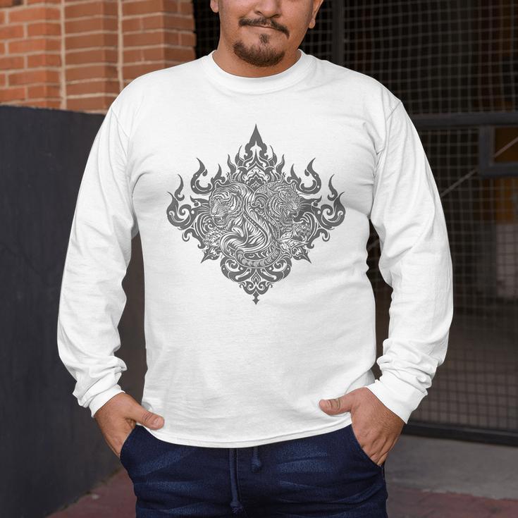 Sak Yant Muay Thai MMA Tattoo Twin Tiger Martial Art Boxing Men's Long Sleeve T-Shirt
