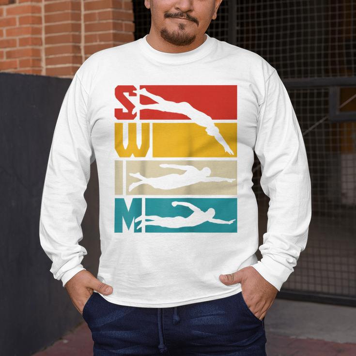 Swim Swimming Vintage Retro Swimmer Raglan Baseball Tee Men's Long Sleeve T-Shirt Swim Swimming Vintage Retro Swimmer Raglan Baseball Tee Men's Long Sleeve T-Shirt