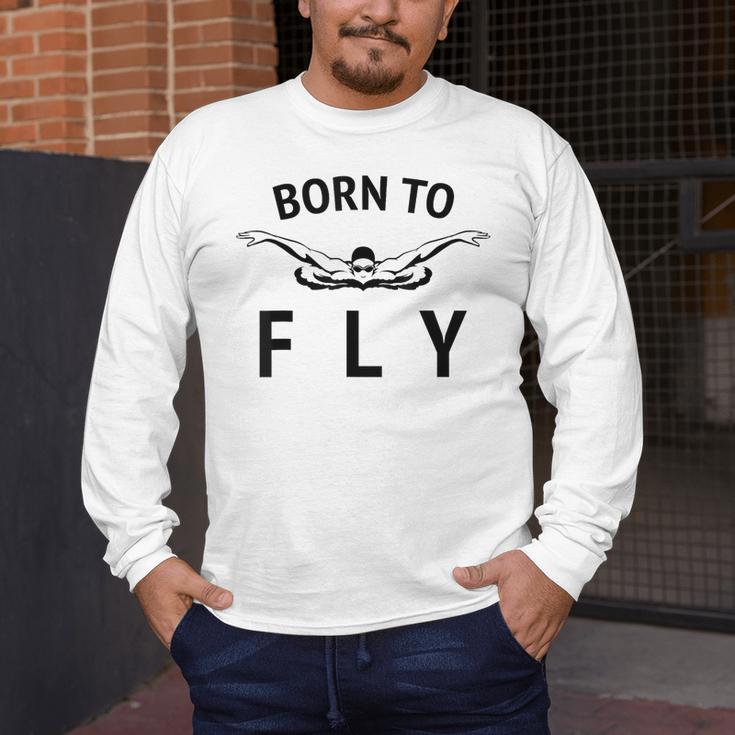 Swimmer Swim Team Born To Fly Butterfly Stroke Swimming Men's Long Sleeve T-Shirt