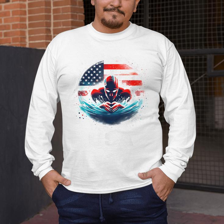 Swimming United States American Swimming Apparel Swimming Men's Long Sleeve T-Shirt Swimming United States American Swimming Apparel Swimming Men's Long Sleeve T-Shirt