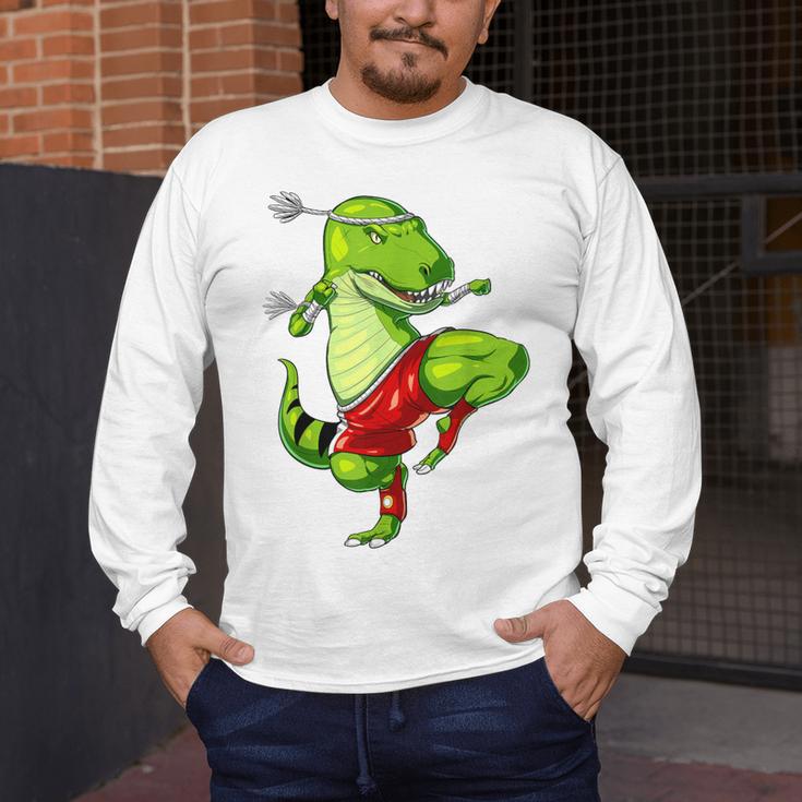T-Rex Dinosaur Muay Thai Boxing Karate Martial Arts Kung Fu Men's Long Sleeve T-Shirt