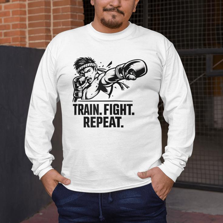 Train Fight Repeat Nak Muay Thai Boxing Fighter Raglan Baseball Tee Men's Long Sleeve T-Shirt