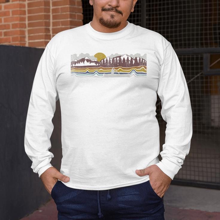 Trendy Canoe Silhouette Colourful Landscape Raglan Baseball Tee Men's Long Sleeve T-Shirt