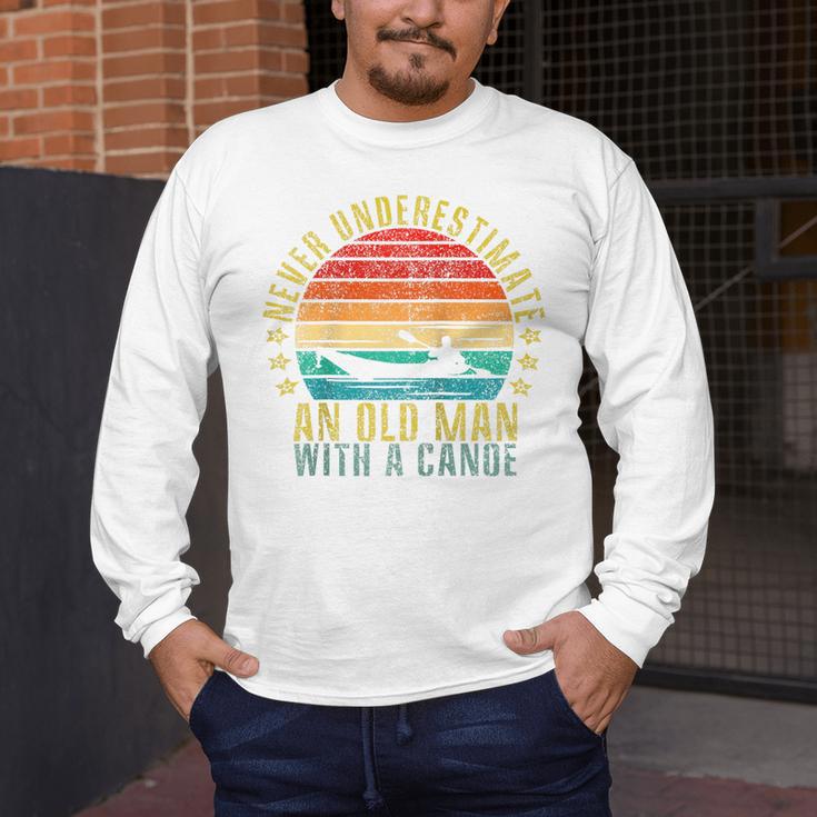 Never Underestimate An Old Man With a Canoe Retro Raglan Baseball Tee Men's Long Sleeve T-Shirt