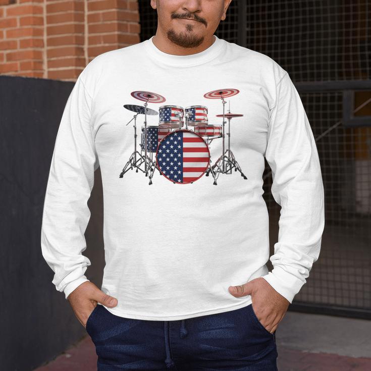 USA Patriotic Drum Kit American Flag Drum Set Men's Long Sleeve T-Shirt USA Patriotic Drum Kit American Flag Drum Set Men's Long Sleeve T-Shirt