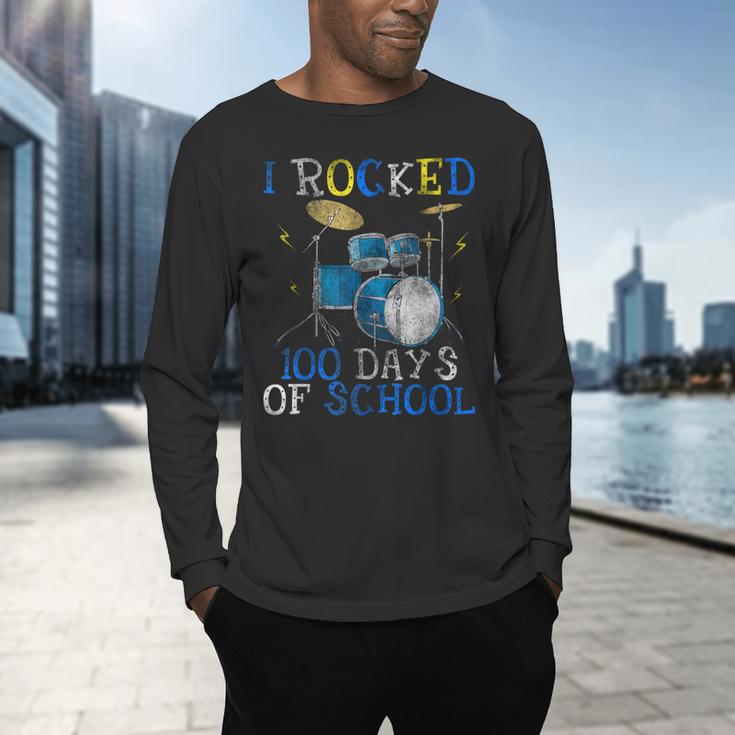 100th Day Of SchoolShirt Happy 100 Days Drum Kit Music Men's Long Sleeve T-Shirt