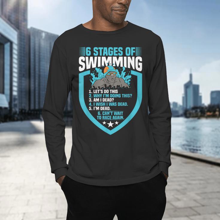6 Stages Of Swimming Joke Sports Athlete Pool Swimmer Men's Long Sleeve T-Shirt 6 Stages Of Swimming Joke Sports Athlete Pool Swimmer Men's Long Sleeve T-Shirt