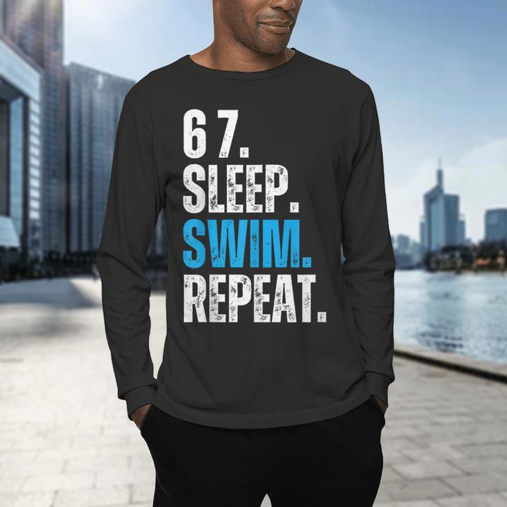 67 Sleep Swim Repeat Swimming Swimmer 67 Meme Men's Long Sleeve T-Shirt