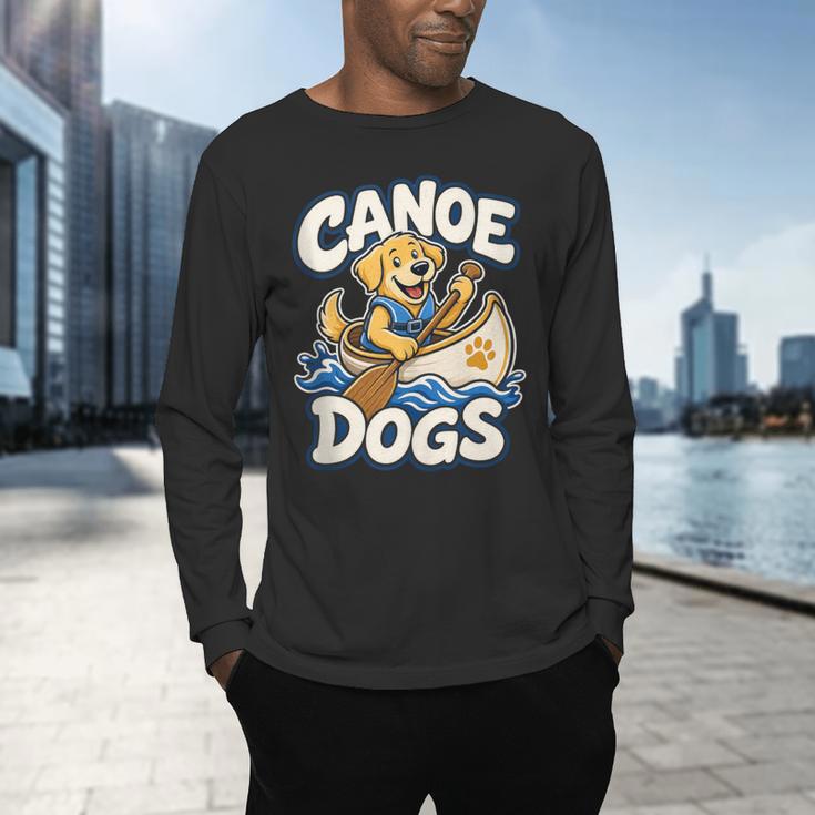 Canoe Dogs Golden Retriever Paddling Graphic Men's Long Sleeve T-Shirt Canoe Dogs Golden Retriever Paddling Graphic Men's Long Sleeve T-Shirt