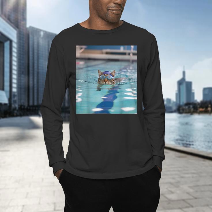 Competitive Swim Team Funny Kitty Cat Swimming Men's Long Sleeve T-Shirt Competitive Swim Team Funny Kitty Cat Swimming Men's Long Sleeve T-Shirt