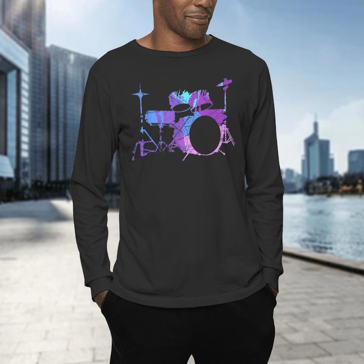 Cool Drum Kit Percussion Vintage Retro Drummer Costume Men's Long Sleeve T-Shirt Cool Drum Kit Percussion Vintage Retro Drummer Costume Men's Long Sleeve T-Shirt