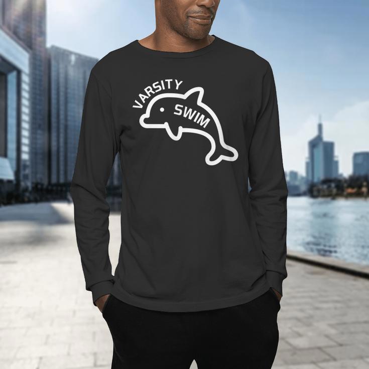 Dolphin Dolfin Varsity Swim Swim Team Swim Club Swimming Men's Long Sleeve T-Shirt Dolphin Dolfin Varsity Swim Swim Team Swim Club Swimming Men's Long Sleeve T-Shirt