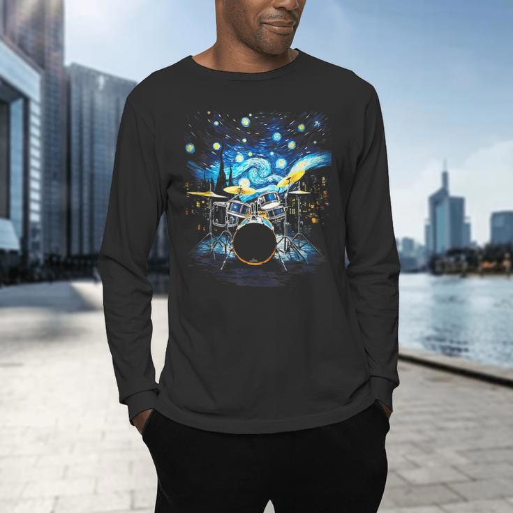 Drum Kit Percussionist Drummer Van Gogh Drums Men's Long Sleeve T-Shirt Drum Kit Percussionist Drummer Van Gogh Drums Men's Long Sleeve T-Shirt
