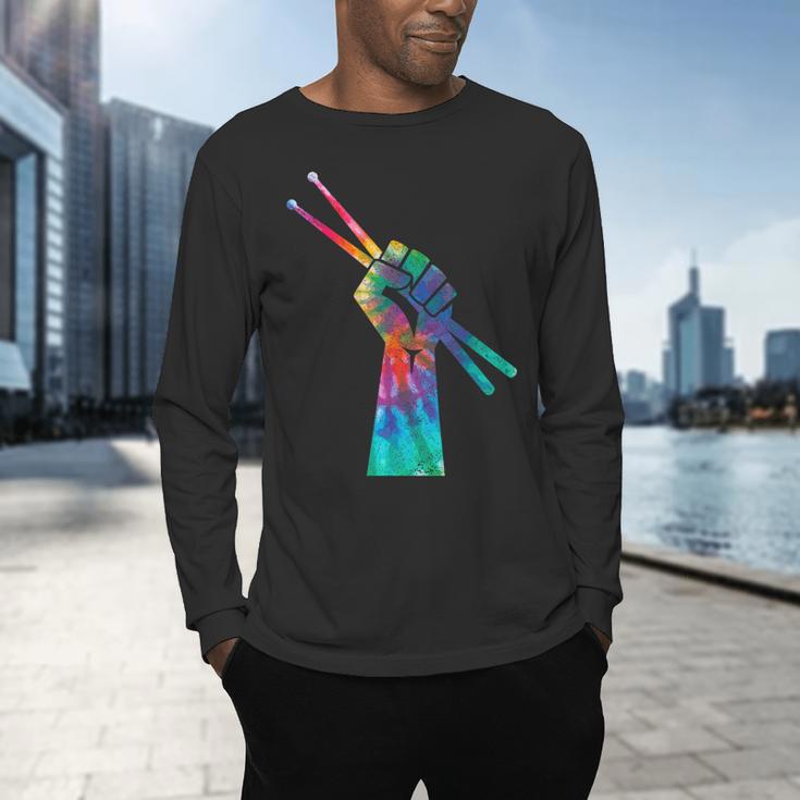 Drummer Drum Kit Tie Dye Hippie Drummer Men's Long Sleeve T-Shirt Drummer Drum Kit Tie Dye Hippie Drummer Men's Long Sleeve T-Shirt