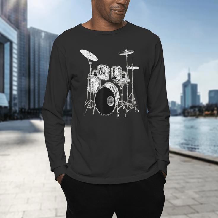 Drums Drum Kit Music Men's Long Sleeve T-Shirt Drums Drum Kit Music Men's Long Sleeve T-Shirt