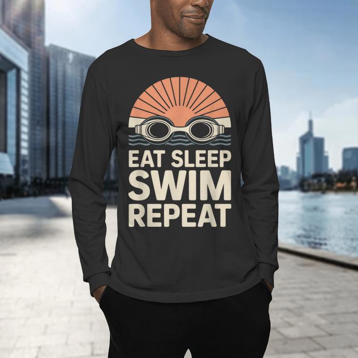 Eat Sleep Swim Repeat Swimmer Swimming Men's Long Sleeve T-Shirt Eat Sleep Swim Repeat Swimmer Swimming Men's Long Sleeve T-Shirt