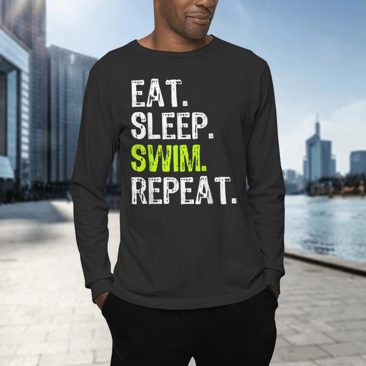 Eat Sleep Swim Repeat Swimming Swimmer Cool Men's Long Sleeve T-Shirt