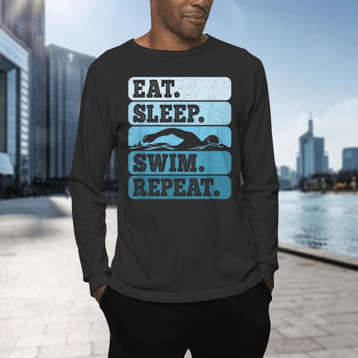 Eat Sleep Swim Vintage Swimming Lover Swimmer Men Women Men's Long Sleeve T-Shirt