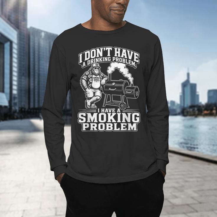 I'm Just A Drinker With A Smoking Problem Grilling BBQ Dad Men's Long Sleeve T-Shirt I'm Just A Drinker With A Smoking Problem Grilling BBQ Dad Men's Long Sleeve T-Shirt