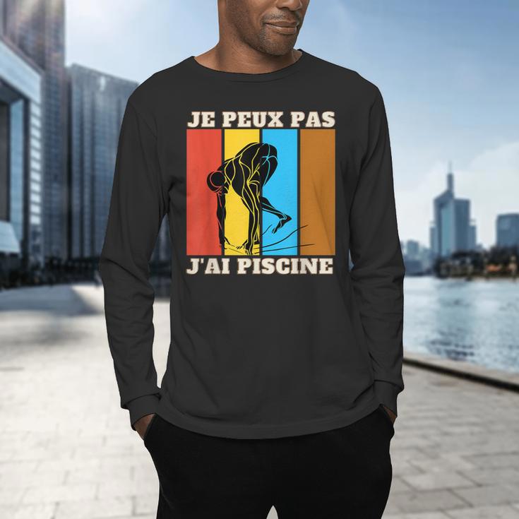 Je Peux Pas J'Ai Piscine Swimming Humour Retro Swimming Pool Men's Long Sleeve T-Shirt