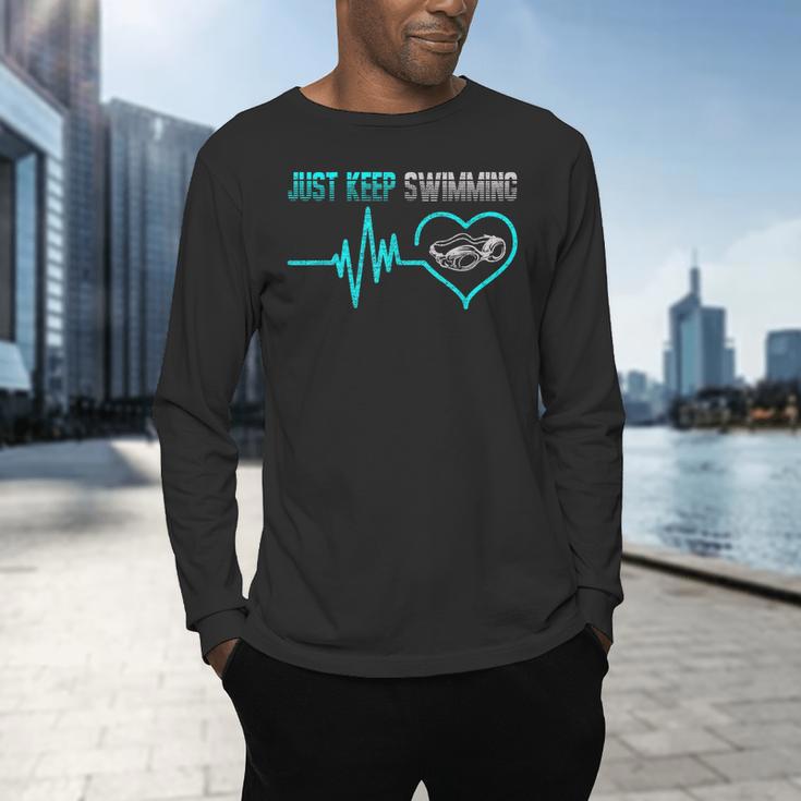 Just Keep Swimming For Swimmers Divers Diving Retro Men's Long Sleeve T-Shirt Just Keep Swimming For Swimmers Divers Diving Retro Men's Long Sleeve T-Shirt