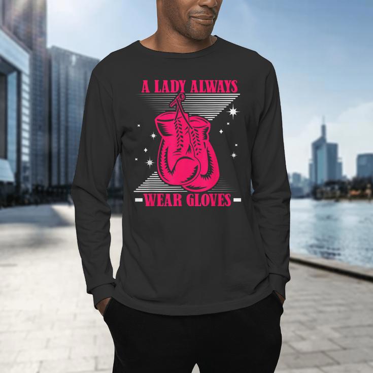 A Lady Always Wear Gloves Kickboxer Fan Muay Thai Boxing Men's Long Sleeve T-Shirt A Lady Always Wear Gloves Kickboxer Fan Muay Thai Boxing Men's Long Sleeve T-Shirt