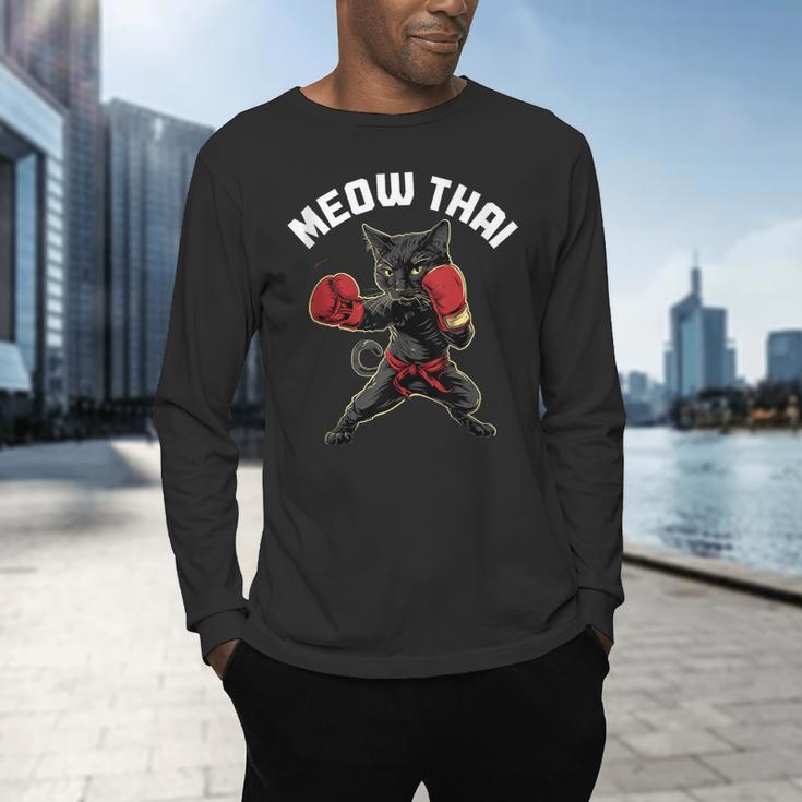 Meow Thai Muay Thai Boxing Cat Martial Arts MMA Boxer Men's Long Sleeve T-Shirt