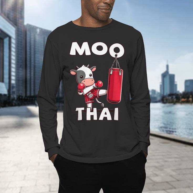 Moo Thai Muay Thai Thai Boxing For Kids Muay Thai Cow Men's Long Sleeve T-Shirt
