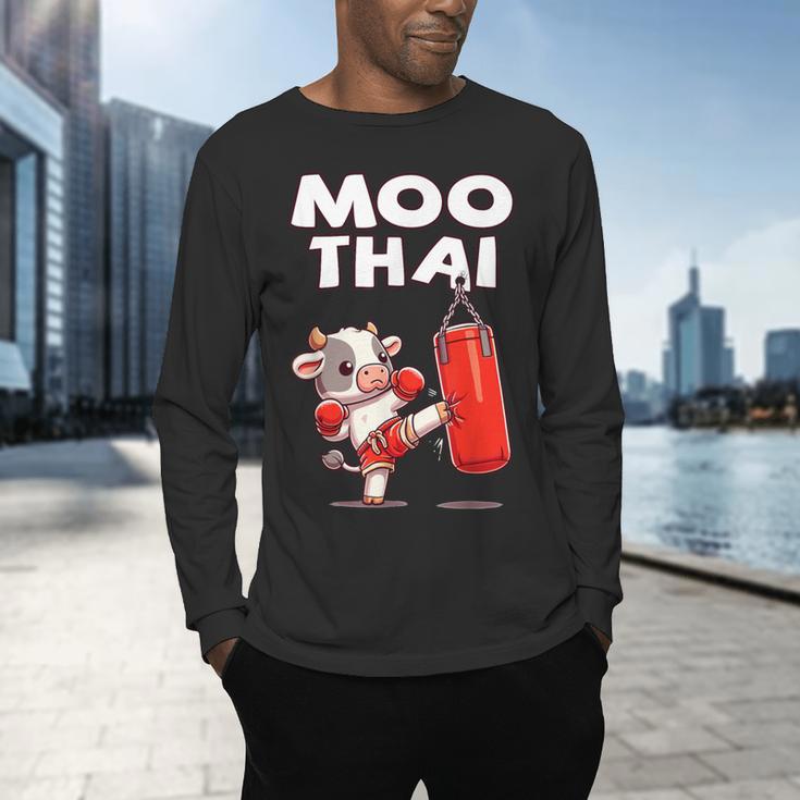 Moo Thai Muay Thai Cow Thai Boxing For Kids Muay Thai Men's Long Sleeve T-Shirt