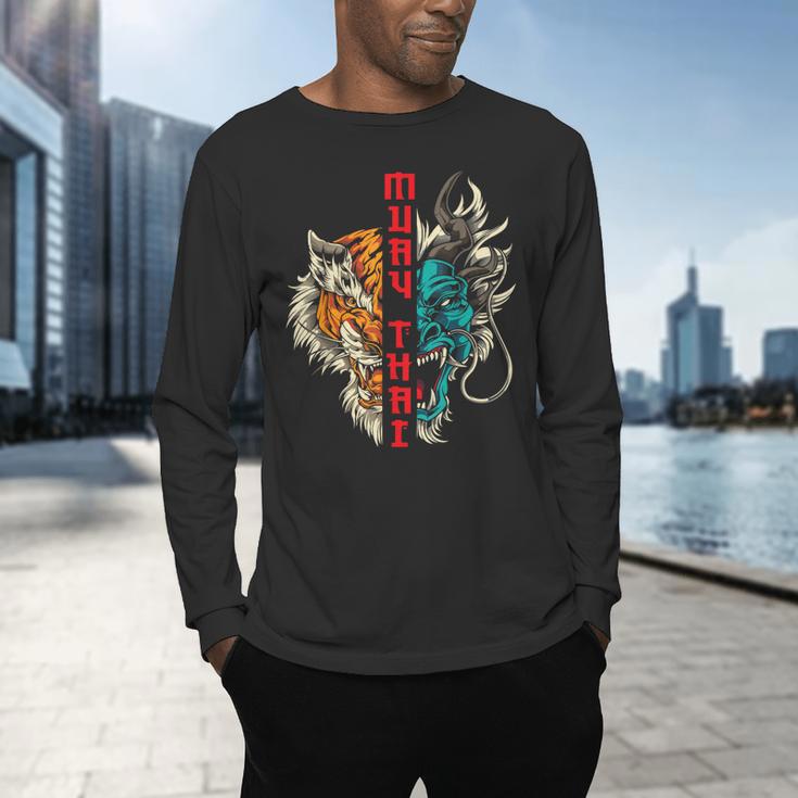 Muay Thai Thai Boxing Dragon Tiger Men's Long Sleeve T-Shirt