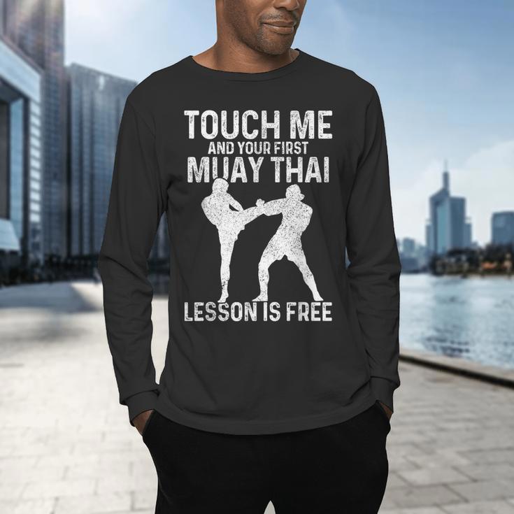 Muay Thai Boxing Kickboxing Your First Lesson Is Free Men's Long Sleeve T-Shirt Muay Thai Boxing Kickboxing Your First Lesson Is Free Men's Long Sleeve T-Shirt