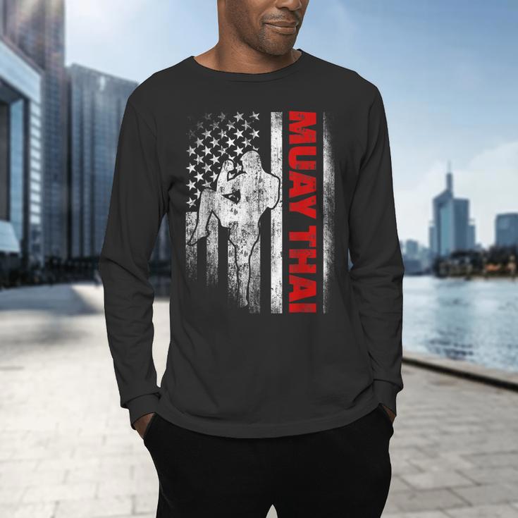 Muay Thai Boxing US American Flag Men's Long Sleeve T-Shirt Muay Thai Boxing US American Flag Men's Long Sleeve T-Shirt