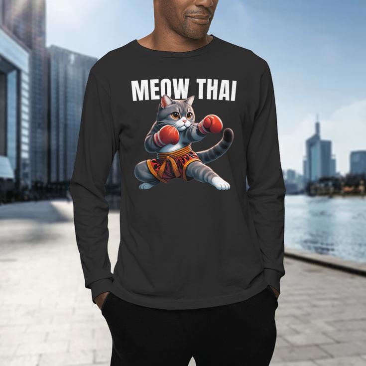 Muay Thai Cat Meow Thai Boxing Martial Art Kids Men's Long Sleeve T-Shirt