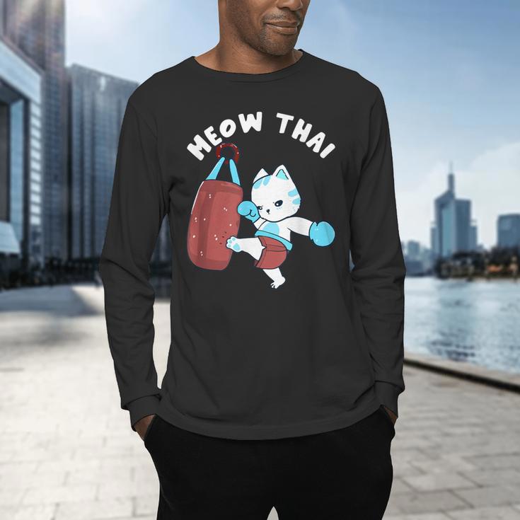 Muay Thai Cat Meow Thai Punch Bag Martial Arts Men's Long Sleeve T-Shirt