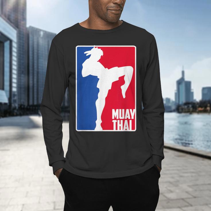 Muay Thai Fighter Retro Kickboxing Training MMA Men's Long Sleeve T-Shirt