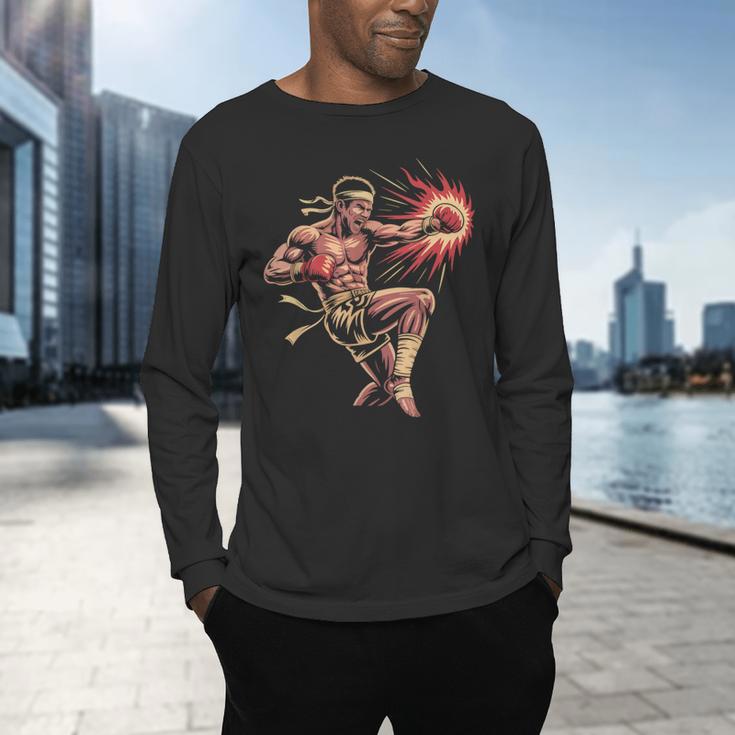 Muay Thai Fighter Southpaw Stance Minimal Silhouette Clean Men's Long Sleeve T-Shirt Muay Thai Fighter Southpaw Stance Minimal Silhouette Clean Men's Long Sleeve T-Shirt