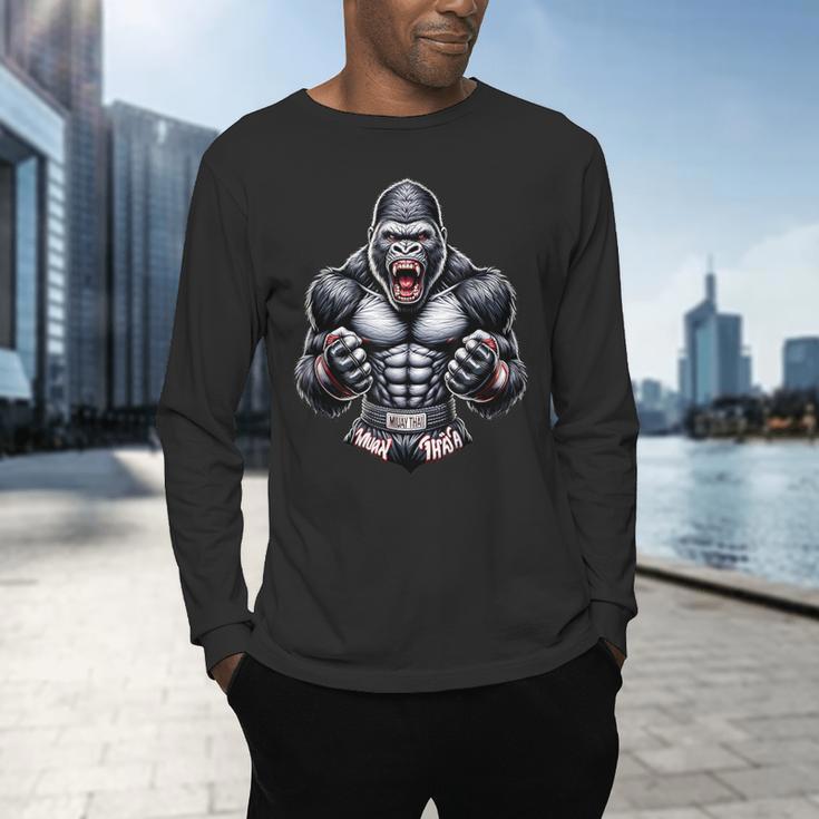 Muay Thai Gorilla Thai Boxing And Fighting Men's Long Sleeve T-Shirt Muay Thai Gorilla Thai Boxing And Fighting Men's Long Sleeve T-Shirt