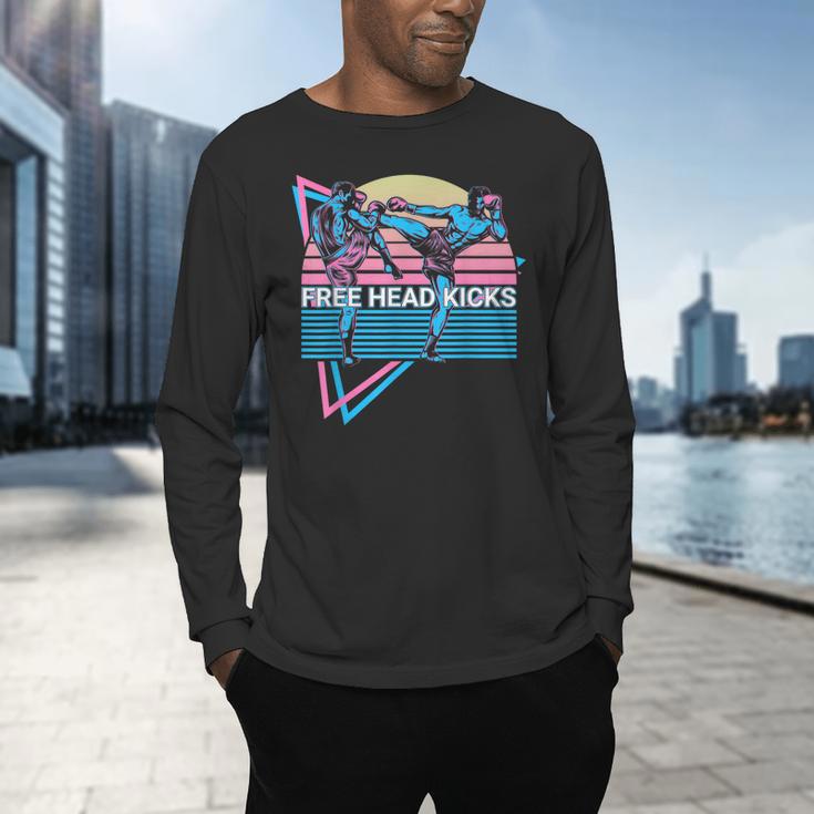 Muay Thai Kickboxing Retro Free Head Kicks Men's Long Sleeve T-Shirt