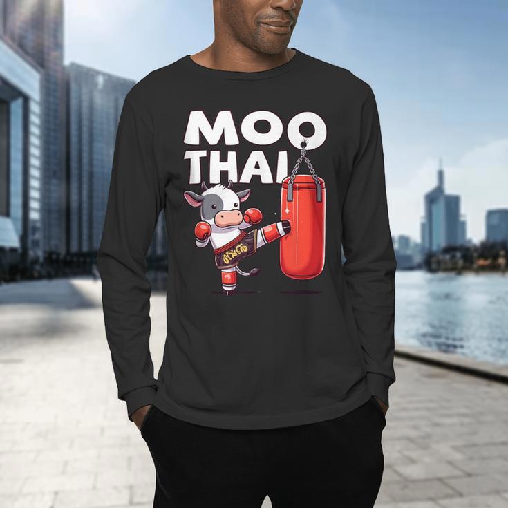 Muay Thai Moo Thai Thai Boxing For Youth Muay Thai Cow Men's Long Sleeve T-Shirt