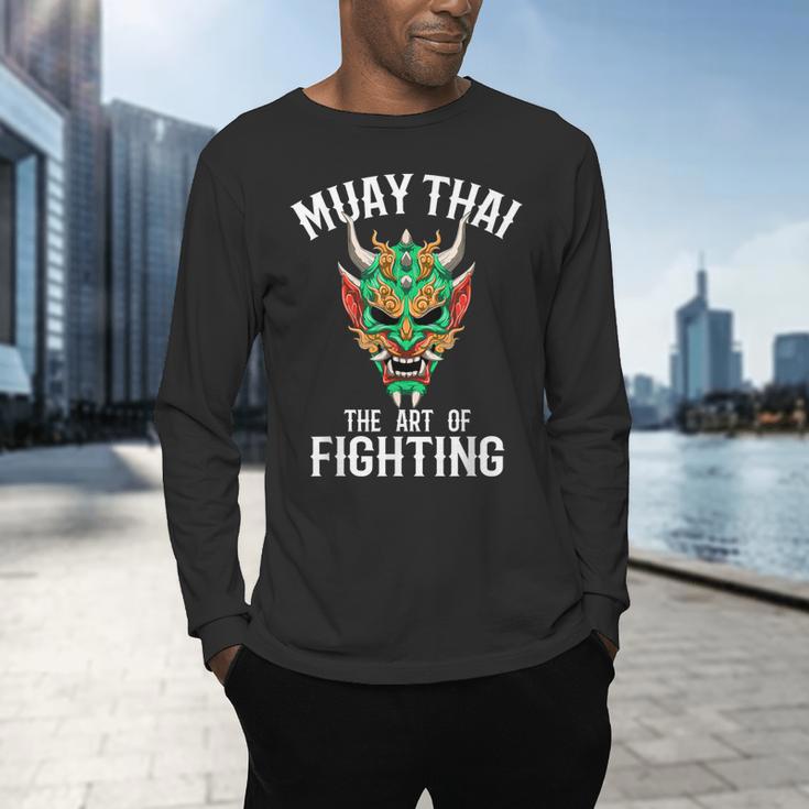 Muay Thai Oni Mask Thai Boxing And Kickboxing Men's Long Sleeve T-Shirt Muay Thai Oni Mask Thai Boxing And Kickboxing Men's Long Sleeve T-Shirt