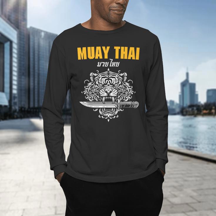 Muay Thai Sak Yant MMA Tattoo Tiger Lion Knife Martial Art Men's Long Sleeve T-Shirt