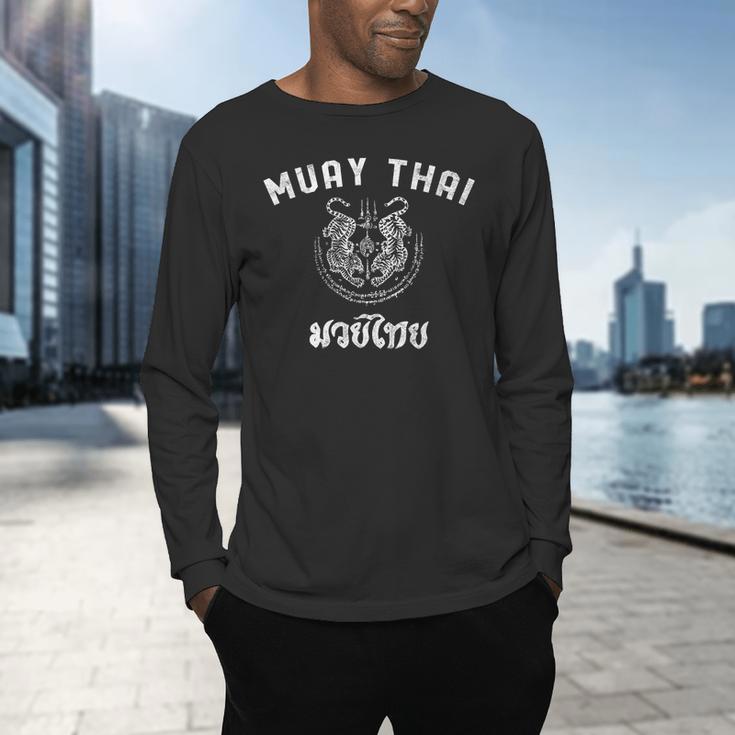 Muay Thai Twin Tiger Kickboxing MMA T-Shirt Men's Long Sleeve T-Shirt Muay Thai Twin Tiger Kickboxing MMA T-Shirt Men's Long Sleeve T-Shirt